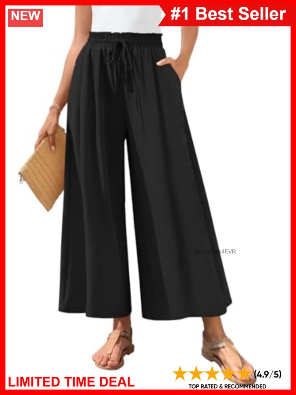 Wide Leg Palazzo Pants High Waist Drawstring Flowy Business Casual